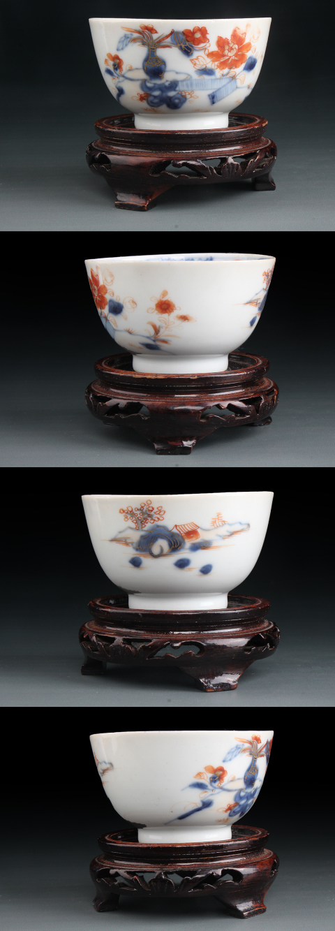 古玩陶瓷【7380-81】清康熙  青花礬紅描金洞石花卉紋杯碟一套拍賣，當(dāng)前價(jià)格4000元