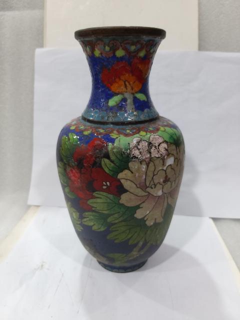 古玩雜項銅胎掐絲琺瑯彩花瓶拍賣，當前價格1128元