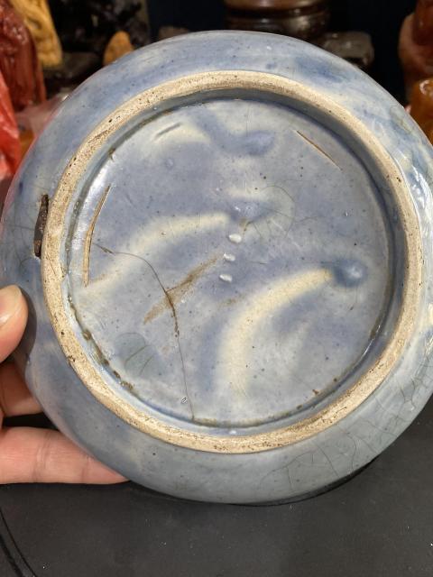 古玩陶瓷晚清磁州窯五福同壽青花盤（特價）拍賣，當前價格299元