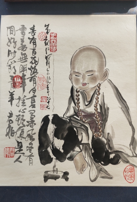 古玩字畫中國美術家協會已故名家周仁輝《小和尚》拍賣,當前價格369元