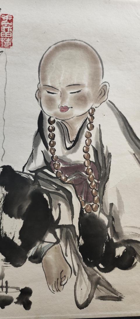 古玩字畫中國美術家協會已故名家周仁輝《小和尚》拍賣,當前價格369元