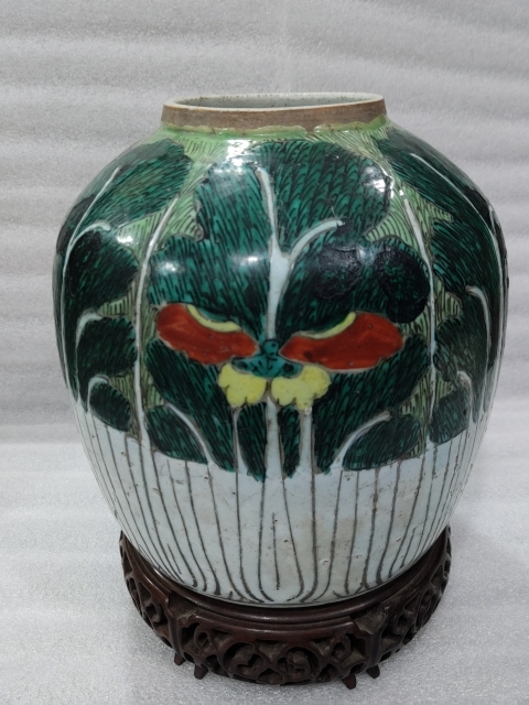 古玩陶瓷粉彩白菜紋罐拍賣,當前價格1888元