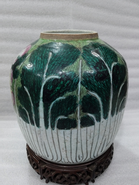 古玩陶瓷粉彩白菜紋罐拍賣,當前價格1888元