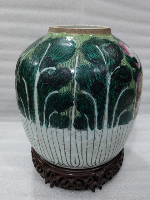 古玩陶瓷粉彩白菜紋罐拍賣,當前價格1888元