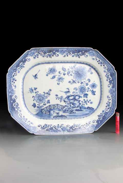 古玩陶瓷40cm全品清乾隆  青花牡丹花鳥(niǎo)圖長(zhǎng)方盤(pán)-7892拍賣(mài)，當(dāng)前價(jià)格6800元