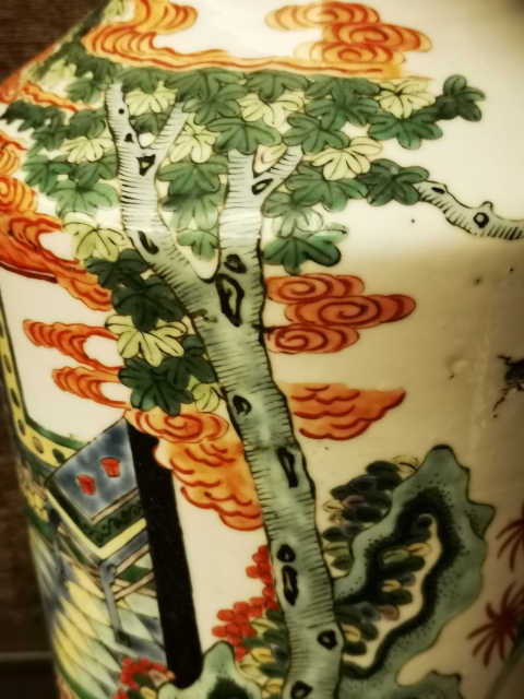 古玩陶瓷清晚期光緒五彩長亭送別棒槌瓶拍賣,當前價格12000元