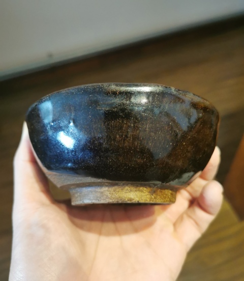 古玩陶瓷明代?窯變褐釉澀圈盞拍賣,當前價格360元