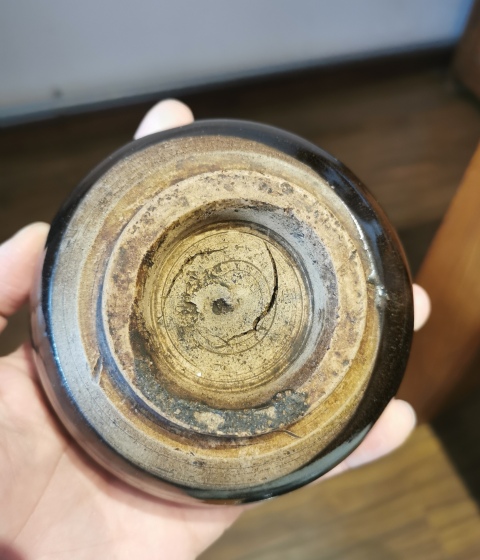 古玩陶瓷明代?窯變褐釉澀圈盞拍賣,當前價格360元
