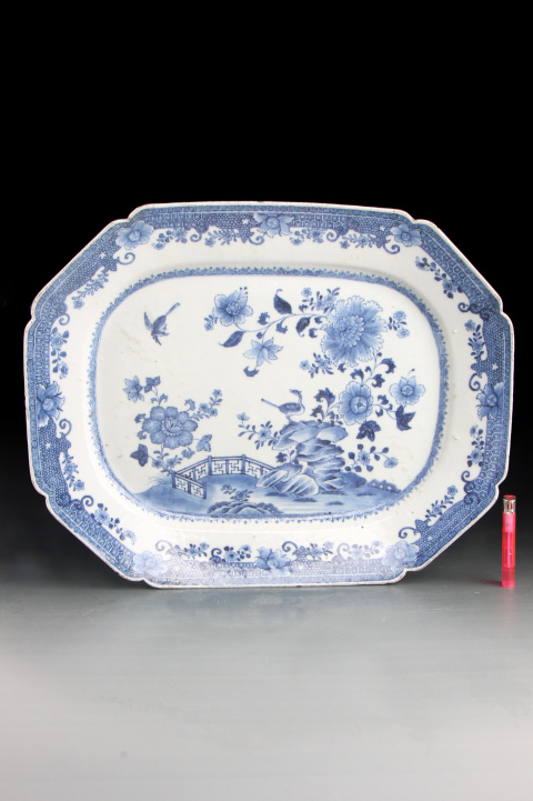 古玩陶瓷40cm全品乾隆  青花牡丹花鳥圖長方盤-7891拍賣，當(dāng)前價格7000元