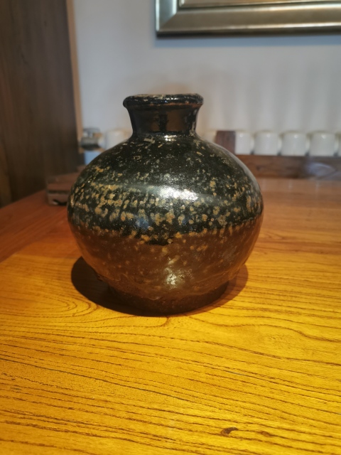 古玩陶瓷明末清初?黑釉鐵銹花瓶拍賣，當前價格888元
