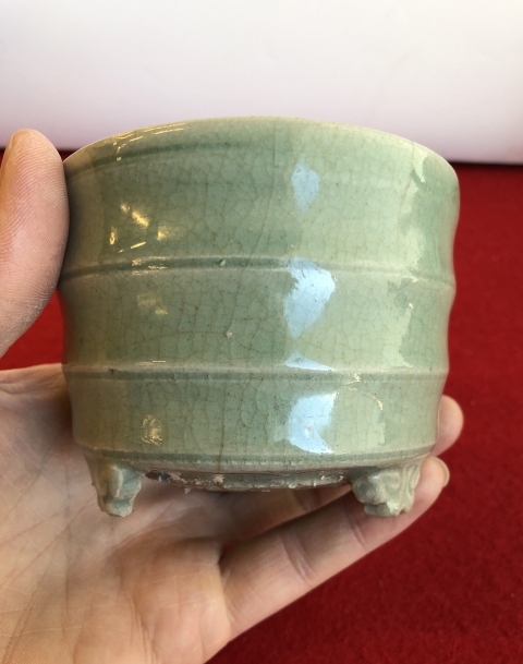 古玩陶瓷明代·青釉筒式爐真品鑒賞圖