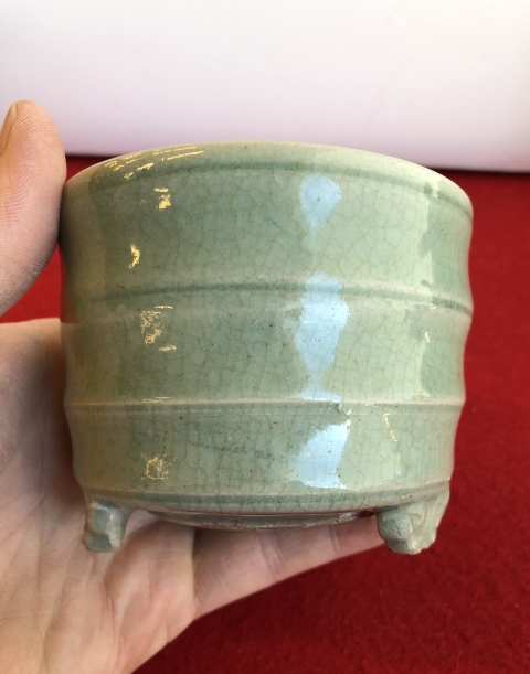 古玩陶瓷明代·青釉筒式爐真品鑒賞圖