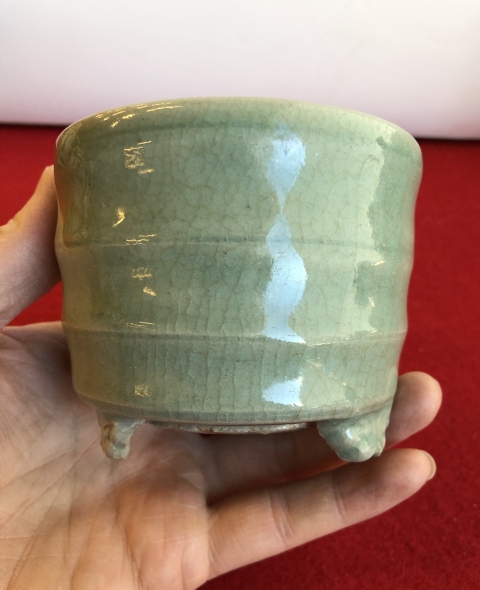 古玩陶瓷明代·青釉筒式爐真品鑒賞圖