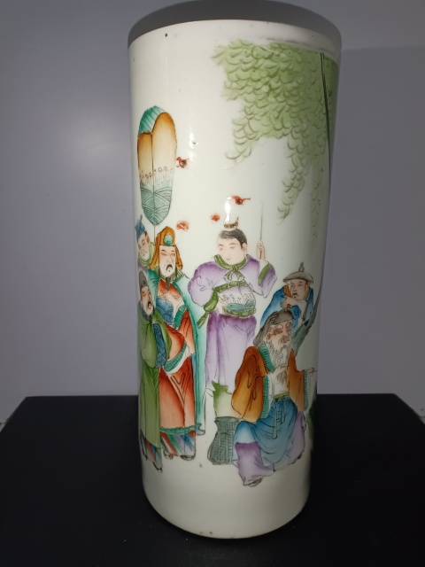 古玩陶瓷清末民國粉彩人物帽筒拍賣,當前價格4200元