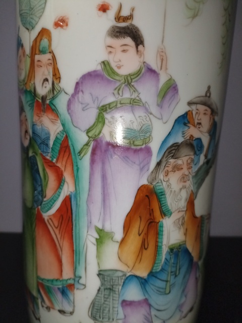 古玩陶瓷清末民國粉彩人物帽筒拍賣,當前價格4200元