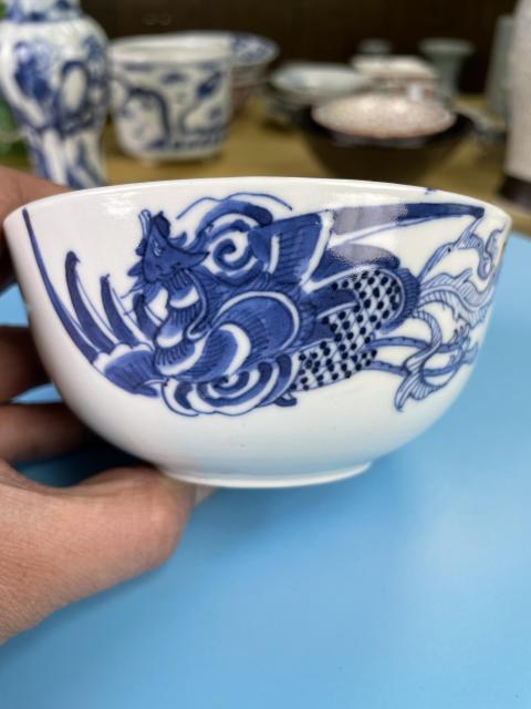 古玩陶瓷清道光 青花鳳凰傳書紋大碗（內府二級官）拍賣，當前價格2200元