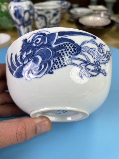 古玩陶瓷清道光 青花鳳凰傳書紋大碗（內府二級官）拍賣，當前價格2200元