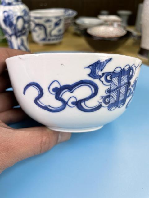 古玩陶瓷清道光 青花鳳凰傳書紋大碗（內府二級官）拍賣，當前價格2200元