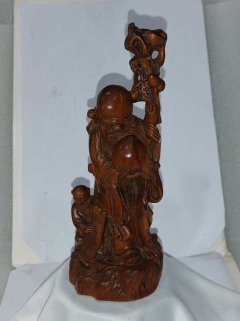 古玩雜項(xiàng)(特價)晚清民國精品黃楊木雕壽星擺件拍賣,當(dāng)前價格680元