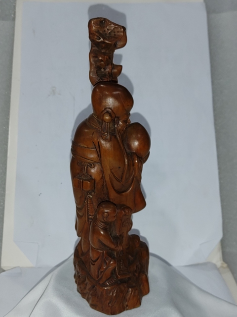 古玩雜項(xiàng)(特價)晚清民國精品黃楊木雕壽星擺件拍賣,當(dāng)前價格680元