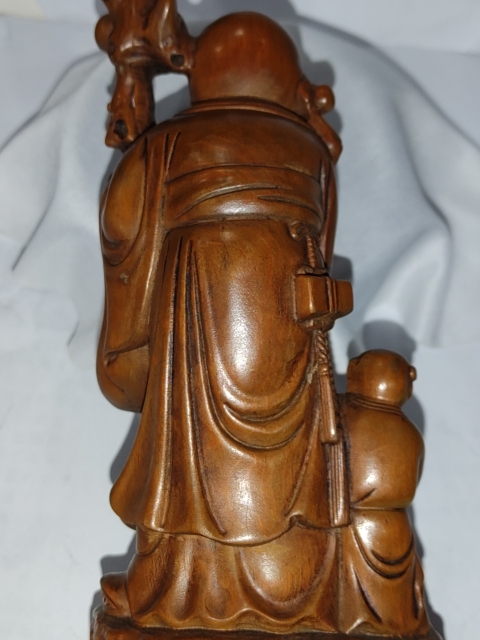 古玩雜項(xiàng)(特價)晚清民國精品黃楊木雕壽星擺件拍賣,當(dāng)前價格680元