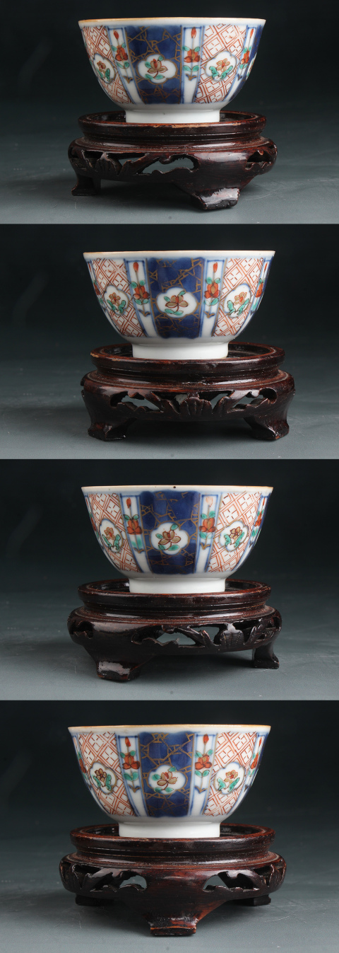 古玩陶瓷7720-21】清康熙??青花五彩錦地花卉紋杯盤拍賣，當前價格4500元