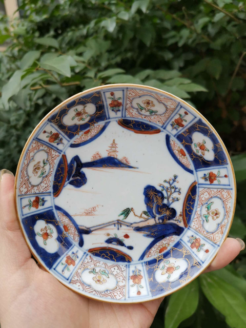 古玩陶瓷7720-21】清康熙??青花五彩錦地花卉紋杯盤拍賣，當前價格4500元