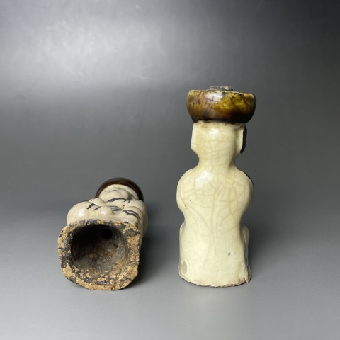 古玩陶瓷清代磁州窯嬰戲形燭臺(tái)拍賣，當(dāng)前價(jià)格700元