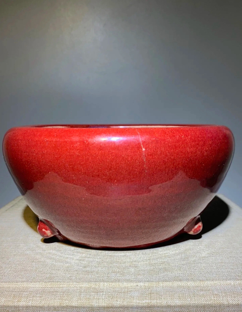 古玩陶瓷(收藏級(jí))鈞紅釉三乳足缽式香爐拍賣(mài),當(dāng)前價(jià)格0元