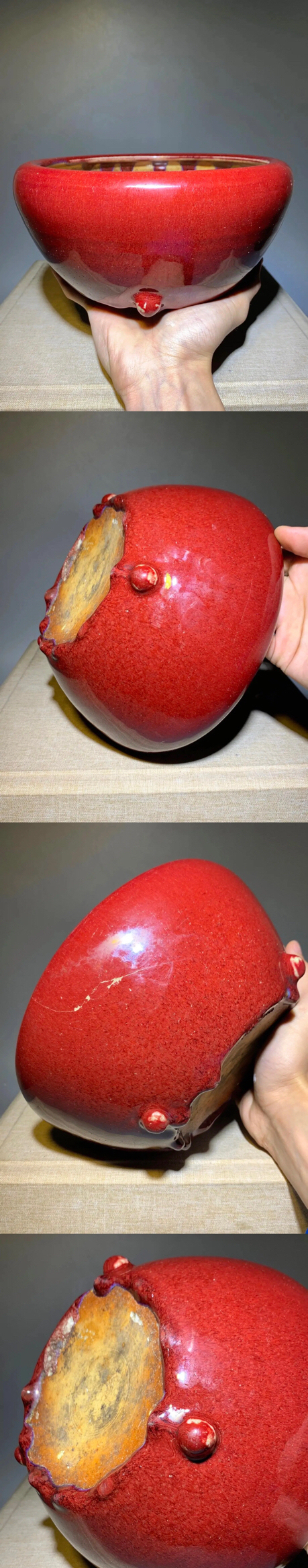 古玩陶瓷(收藏級(jí))鈞紅釉三乳足缽式香爐拍賣(mài),當(dāng)前價(jià)格0元