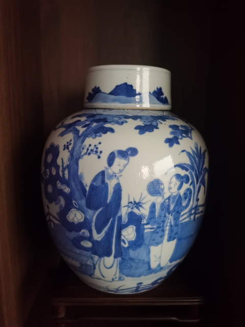 古玩陶瓷青花二喬圖蓋罐拍賣,當前價格1000元