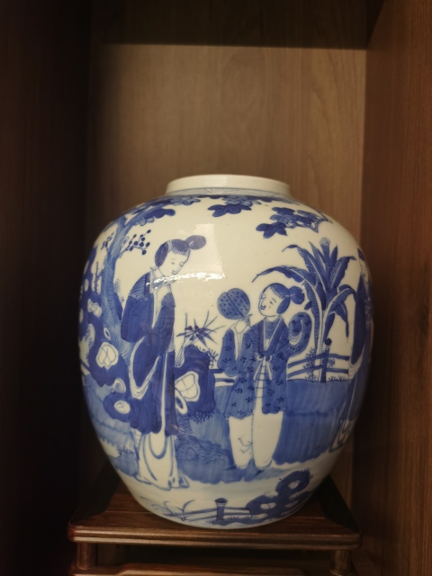 古玩陶瓷青花二喬圖蓋罐拍賣,當前價格1000元