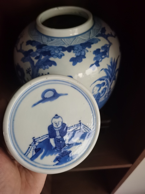 古玩陶瓷青花二喬圖蓋罐拍賣,當前價格1000元