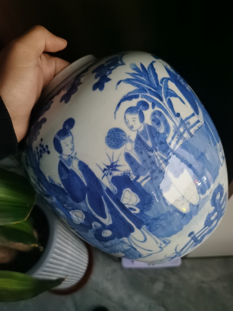 古玩陶瓷青花二喬圖蓋罐拍賣,當前價格1000元