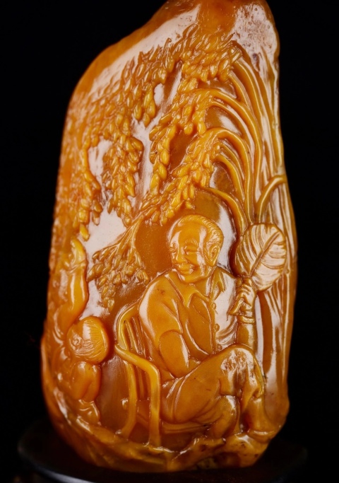 古玩雜項石秀老師作品《禾下乘涼夢》,壽山田黃石拍賣,當前價格50000元
