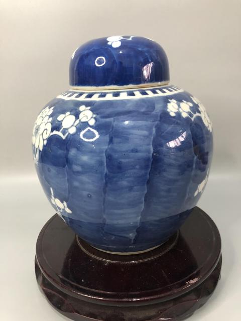 古玩陶瓷晚清青花留白冰梅罐拍賣，當前價格3600元
