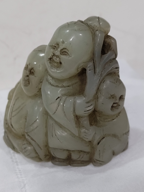 古玩雜項和田玉雕福壽童子擺件拍賣，當前價格1680元
