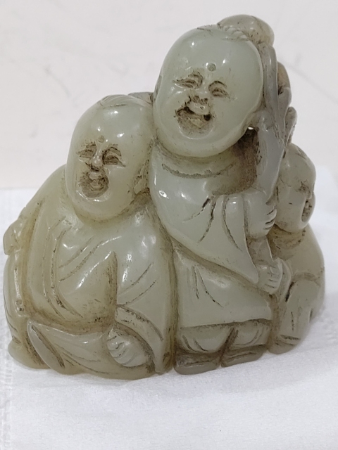 古玩雜項和田玉雕福壽童子擺件拍賣，當前價格1680元