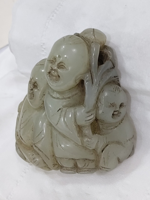 古玩雜項和田玉雕福壽童子擺件拍賣，當前價格1680元