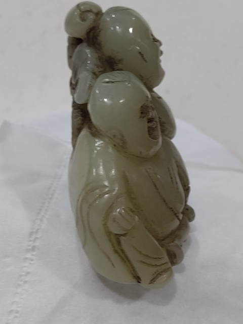 古玩雜項和田玉雕福壽童子擺件拍賣，當前價格1680元