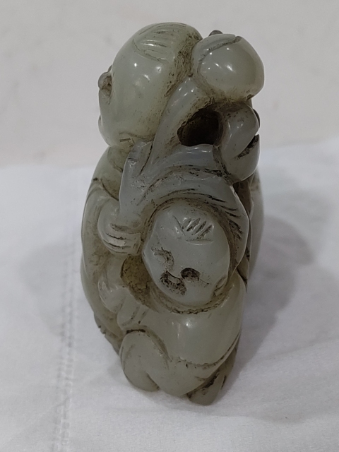 古玩雜項和田玉雕福壽童子擺件拍賣，當前價格1680元