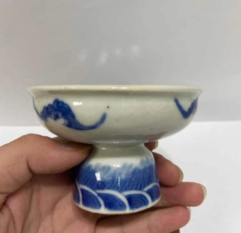 古玩陶瓷晚清青花高足格盤(細路）拍賣，當前價格1500元