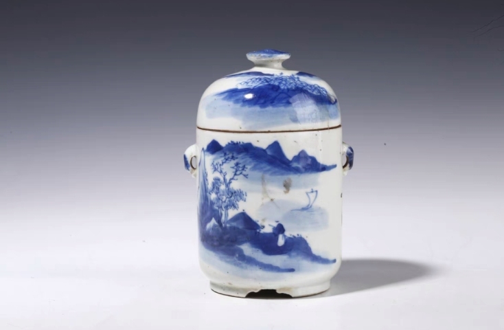 古玩陶瓷清?光緒山水紋青花蓋盅拍賣,當前價格1980元