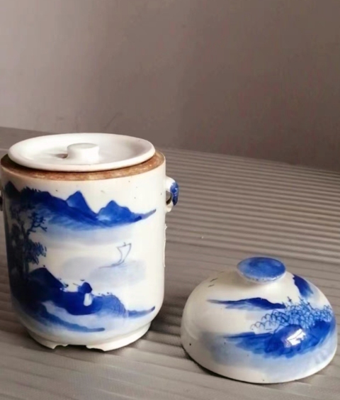 古玩陶瓷清?光緒山水紋青花蓋盅拍賣,當前價格1980元