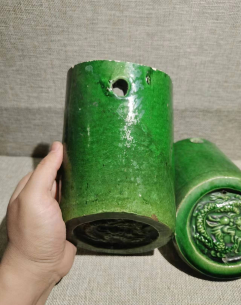 古玩陶瓷清末民國龍紋帶釉瓦當拍賣，當前價格1500元