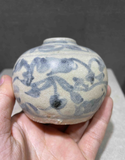 古玩陶瓷明早期青花纏枝花卉水盂拍賣，當前價格1280元