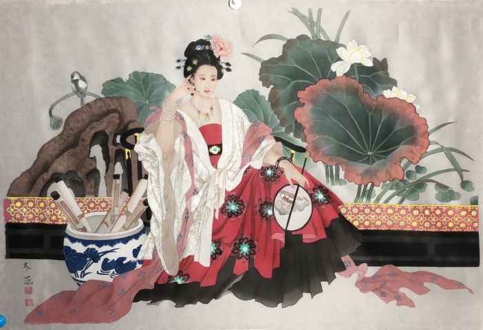 古玩字畫著名畫家張冬蕊 仕女圖帶合影拍賣,當前價格998元