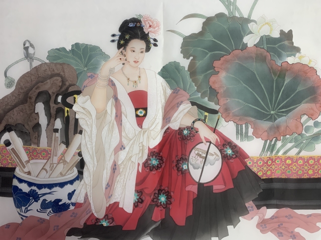 古玩字畫著名畫家張冬蕊 仕女圖帶合影拍賣,當前價格998元
