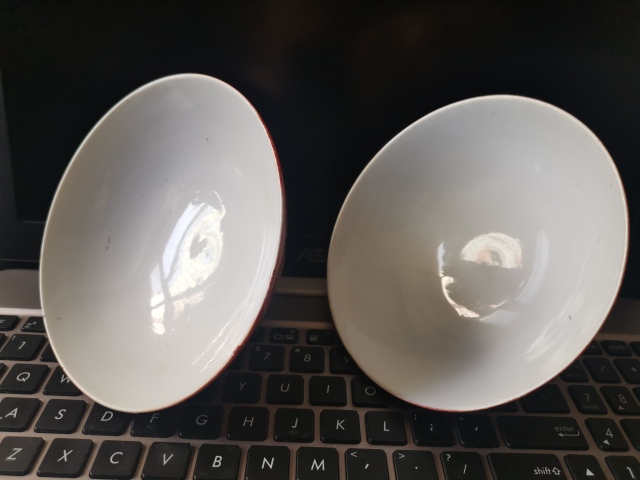 古玩陶瓷民國，礬紅高足碗一對，全品。拍賣，當前價格1666元