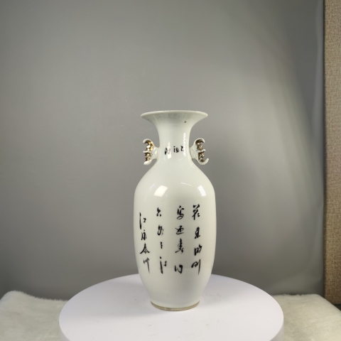 古玩陶瓷清末民初·淺絳彩花鳥紋雙耳瓶拍賣,當前價格1200元